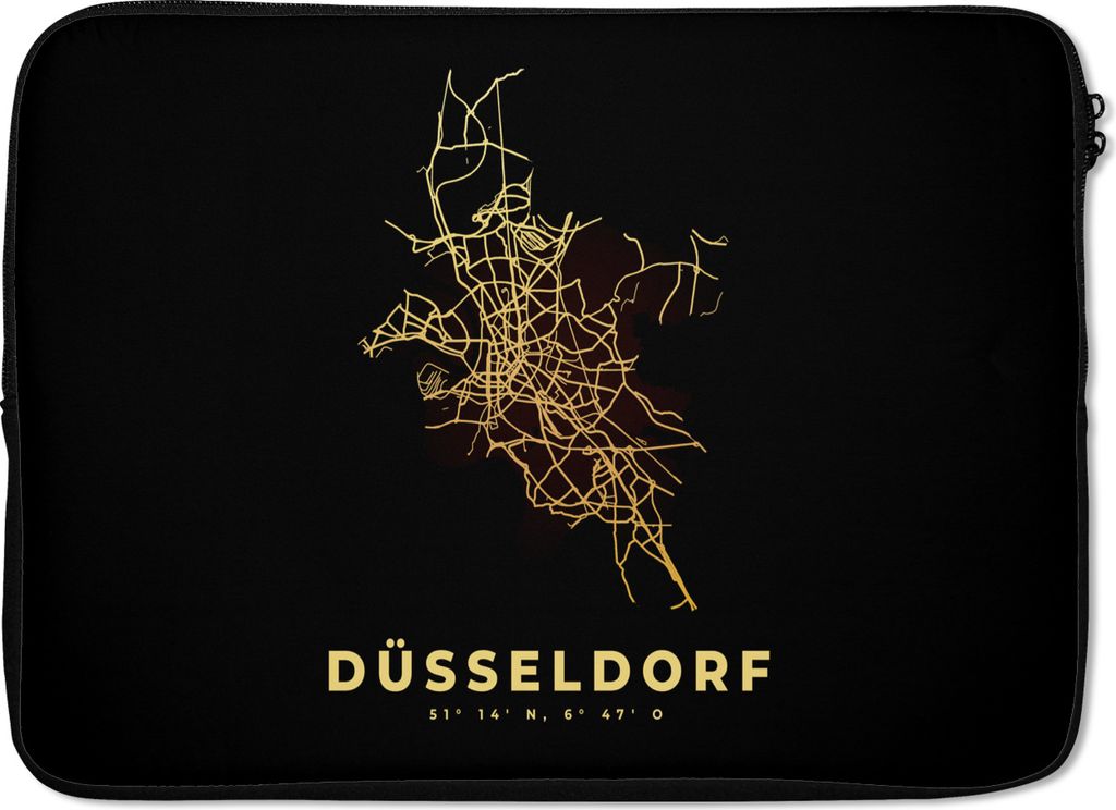 MuchoWow Laptop Hülle 13 Zoll Gold - Düsseldorf - Karte - Stadtplan - Wegbeschreibung Laptoptasche - Laptophülle - Sleeve - Rundumschutz