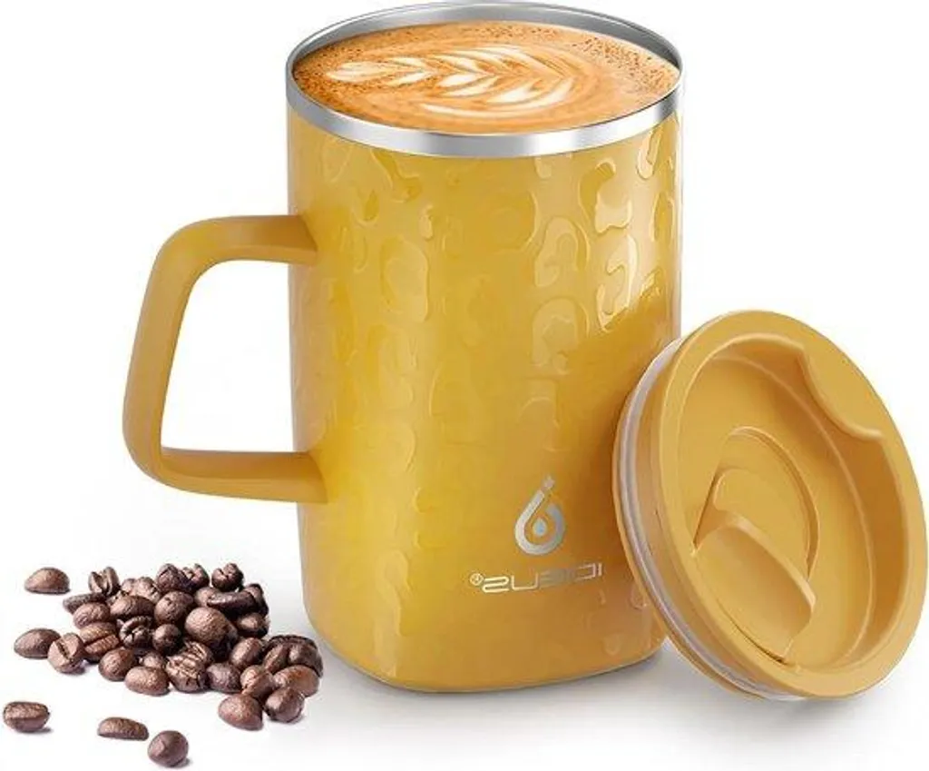 Mug Isotherme Nomade 470ml Inox - Motif Léopard Gold Couvercle Coulissant