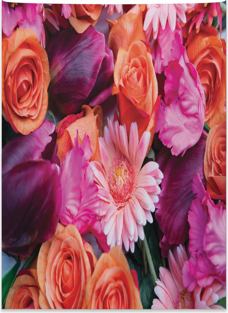Abakuhaus Blume Wandteppich, Gerberas Tulpen Rosen aus Weiches Mikrofaser Stoff Kein Verblassen Klare Farben Waschbar, 110 x 150 cm, Mehrfarbig