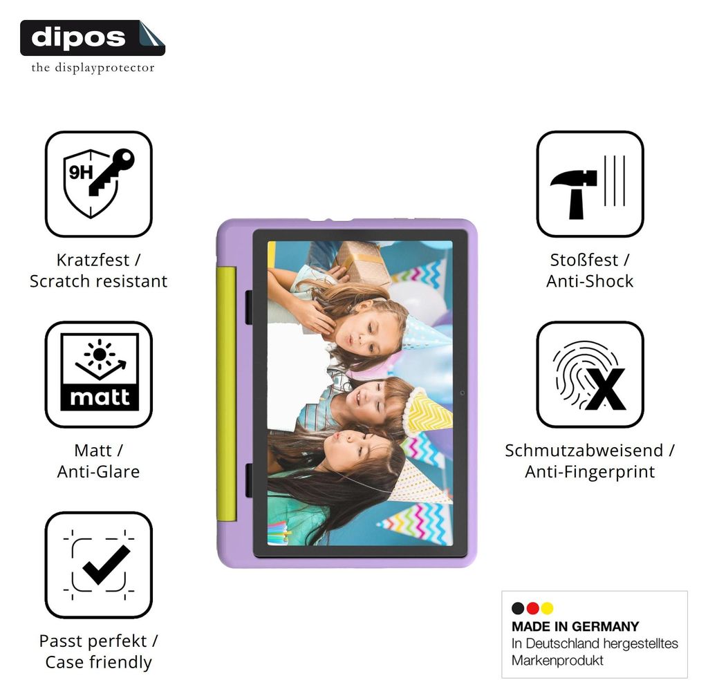 2x Schutzfolie für Ainmel 1028 Kids Tablet 10.1 Zoll matt - Anti-Shock 9H Folie dipos Glass Kunststoffglas