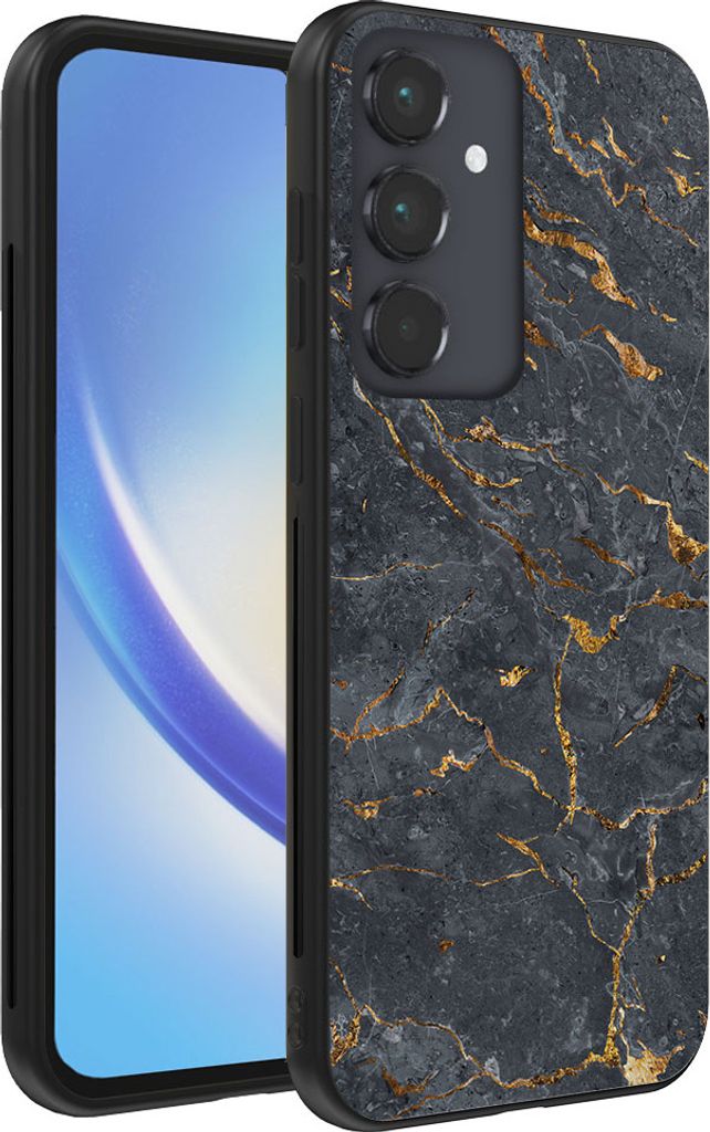 Smartphonica Handyhülle für Samsung Galaxy A34 5G mit Marmordruck - TPU-Hülle mit Marmor-Design - Gold Grau