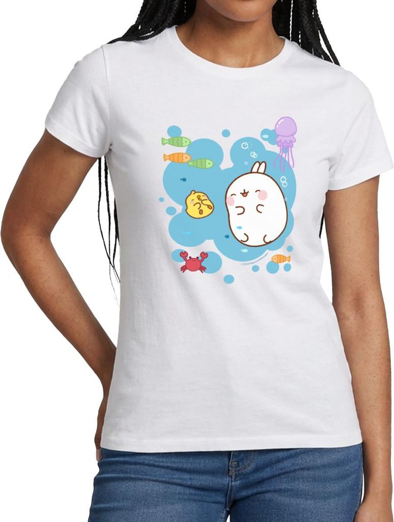 Spreadshirt Molang Piu Piu Meerestiere Abenteuer Meer Frauen T-Shirt, L, Weiß