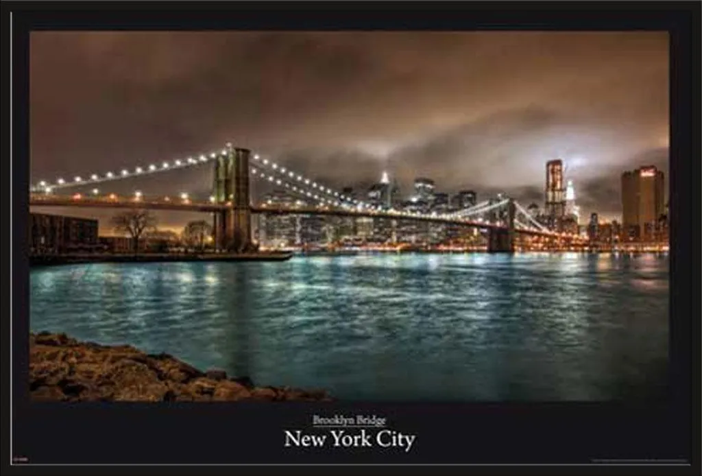 Tableau Décoratif Brooklyn Bridge New York avec Cadre Noir Shinsuke 61x91