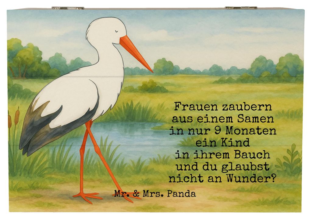 Mr. & Mrs. Panda Truhe Storch Design 22 x 15 cm - Weiß - Geschenk, Baby, Störche, Lustige Sprüche, Schwangerschaft, schatztruhe, Mütter, Gesche...