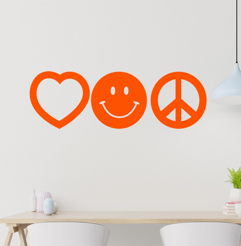 hauptsachebeklebt KIWISTAR Heart Smile Peace Symbol Wandtattoo in 6 Größen - Wandaufkleber Wall Sticker - Dekoration, Küche, Wohnzimmer, Schlafz...