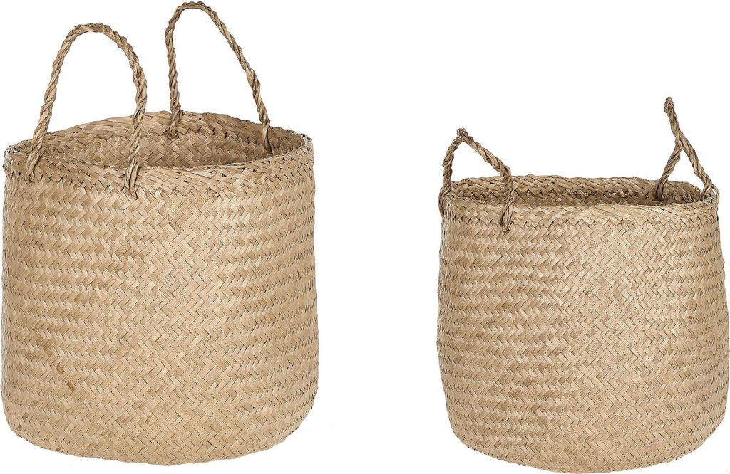 BELIANI Aufbewahrungskorb Naturfarben Seegras Rund mit Griffen Geflochten Boho für Kleinigkeiten Erwachsene Kinder Spielsachen Wohnzimmer Büro Deko