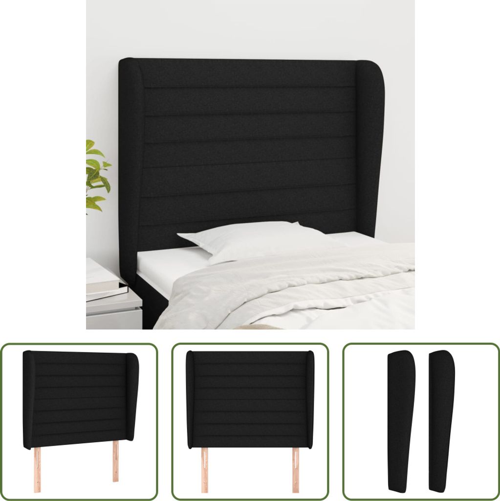 The Living Store Kopfteil mit Ohren Schwarz 103x23x118/128 cm Stoff