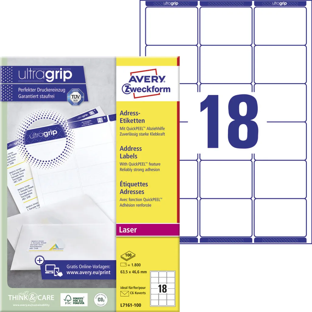 Avery Zweckform 72716110 QuickPEEL: Etichette Indirizzi 63,5x46,6mm Professionale