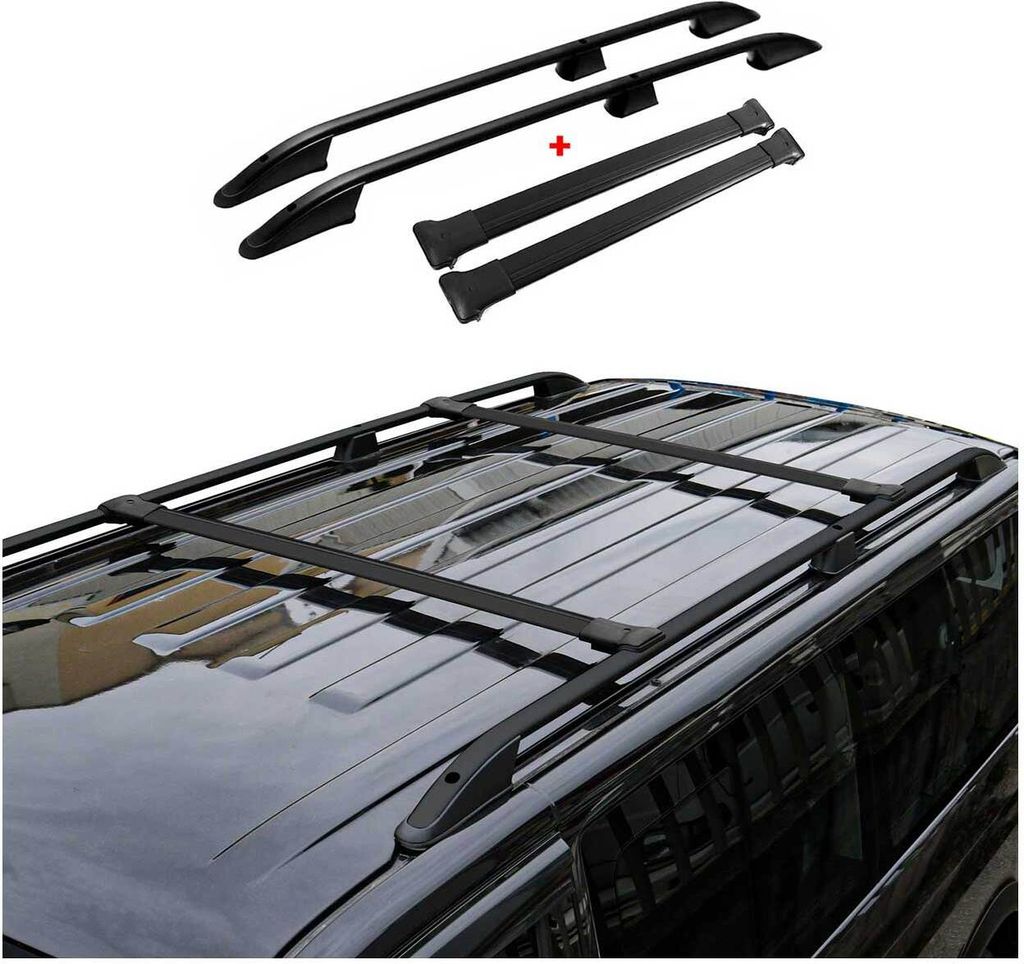 Dachreling + Dachträger für Ford Connect 2002-2014 Kurzer Aluminium Schwarz 4x