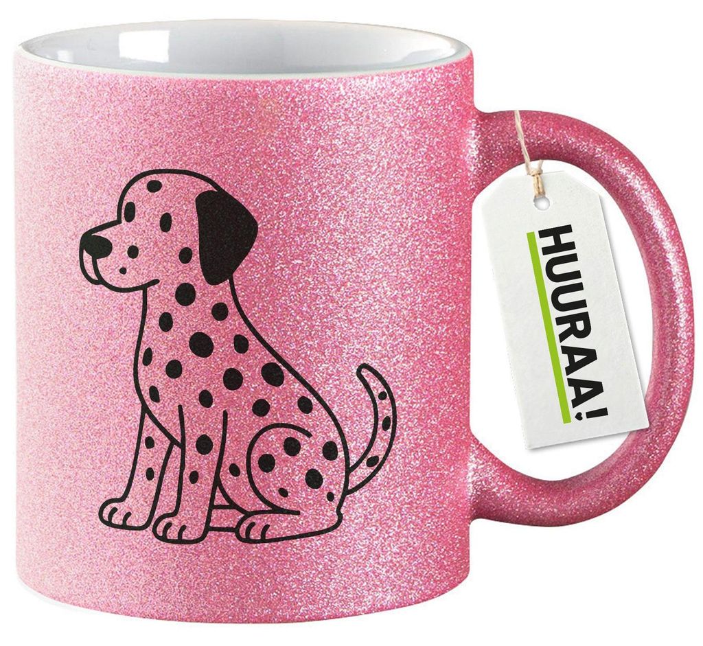 Huuraa Glitzertasse Dalmatiner Comic Dotti 330ml Pink Keramik Kaffeebecher Geschenkidee