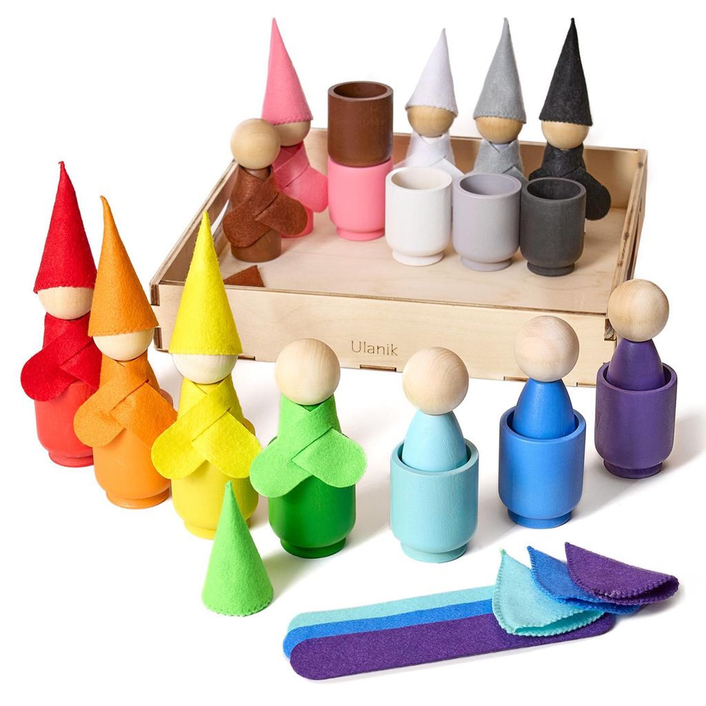 Ulanik Montessori-Holzspielzeug "Steckpuppen mit Schals und Produktbild 