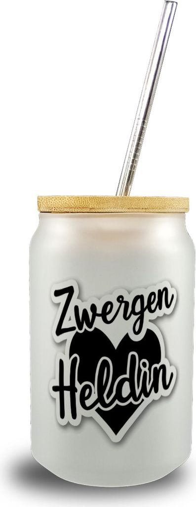 Zwergen Heldin mit Herz Trinkglas mit Bambusdeckel für Erzieherinnen