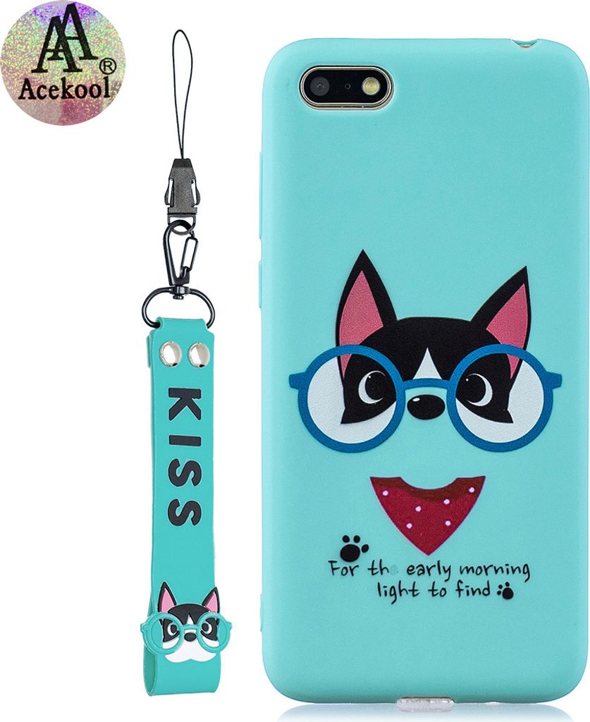 Acekool für HUAWEI Y5 2018 Cartoon Lovely Coloured Painted Soft TPU Rückendeckung rutschfest Full Protective Case mit Lanyard Light b