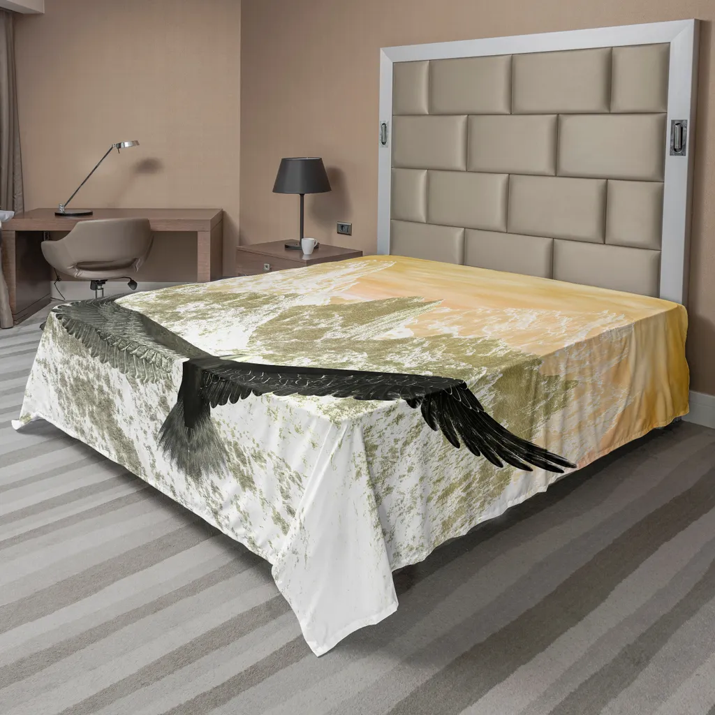 Drap de lit doux anti-plis motif paysage aigle 244x205 cm durable