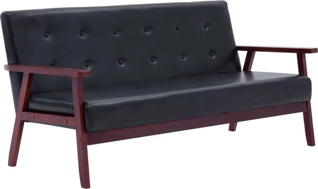 Canapé 3 places Noir Similicuir pour Grand Salon ou Bureau Professionnel