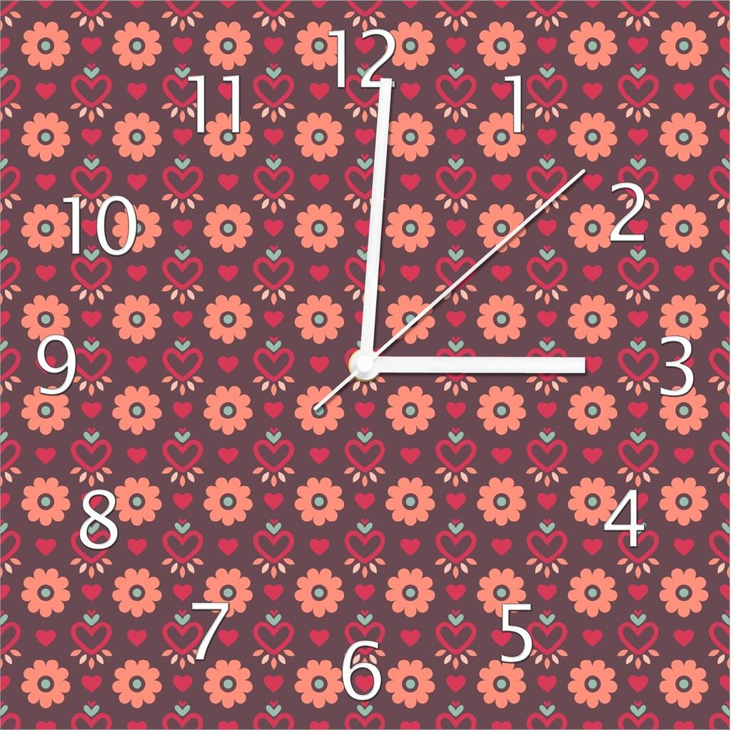 Wallario Design Wanduhr Muster mit Blumen und Herzen aus Echtglas, Größe 30 x 30 cm