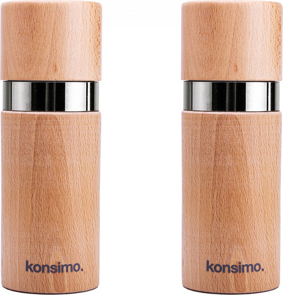 Konsimo Satz Mühlen 2-tlg. geölte buche manuell "ROLLY", Beige, Buchenholz, Modern, 15 cm