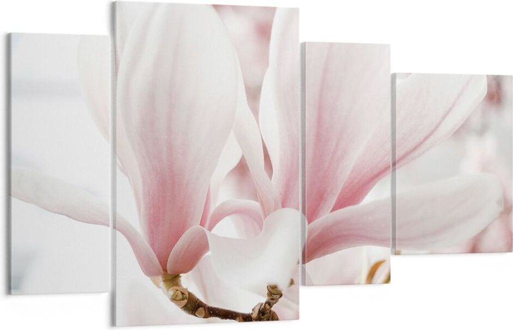 Bild auf Leinwand - Leinwandbild - 4 Teile - Zweig Magnolie Blume - 120x70cm - Wand Bild - Wanddeko - Wandbilder - Leinwanddruck - Bilder - Wanddek...