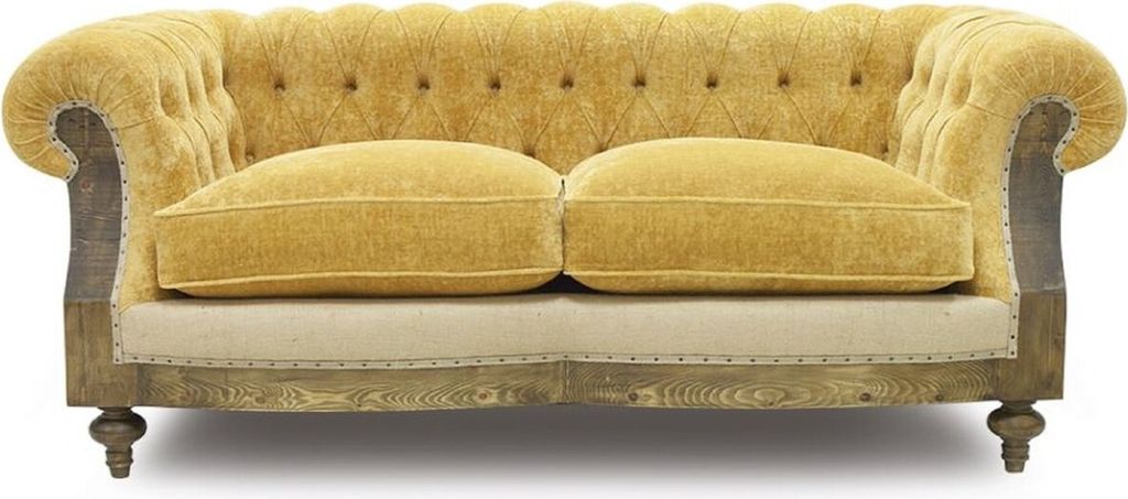 Casa Padrino Luxus Chesterfield Sofa Gelb / Beige / Braun 215 x 100 x H. 72 cm - Wohnzimmer Sofa - Hotel Sofa - Wohnzimmer Möbel - Chesterfield M...