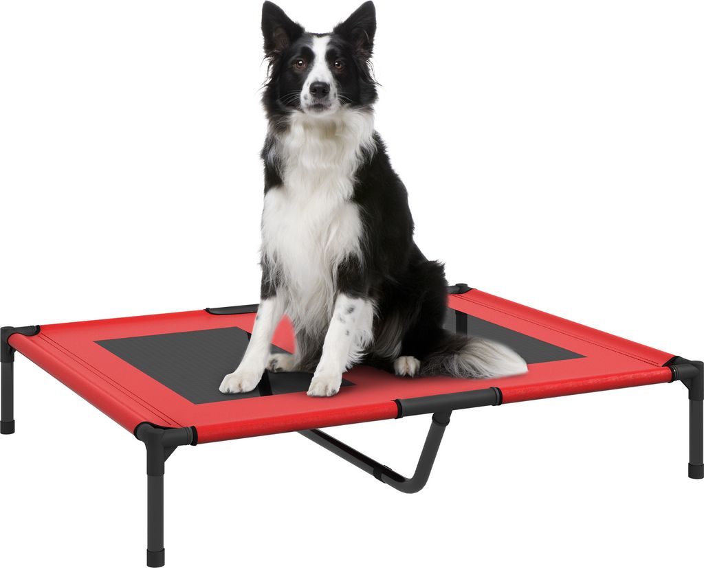 PawHut Erhöhtes Hundebett, Haustierbett, Outdoor Hundeliege, Atmungsaktiv Schlafplatz, für große Hunde, Camping, Oxford, Rot, 92 x 76 x 18 cm