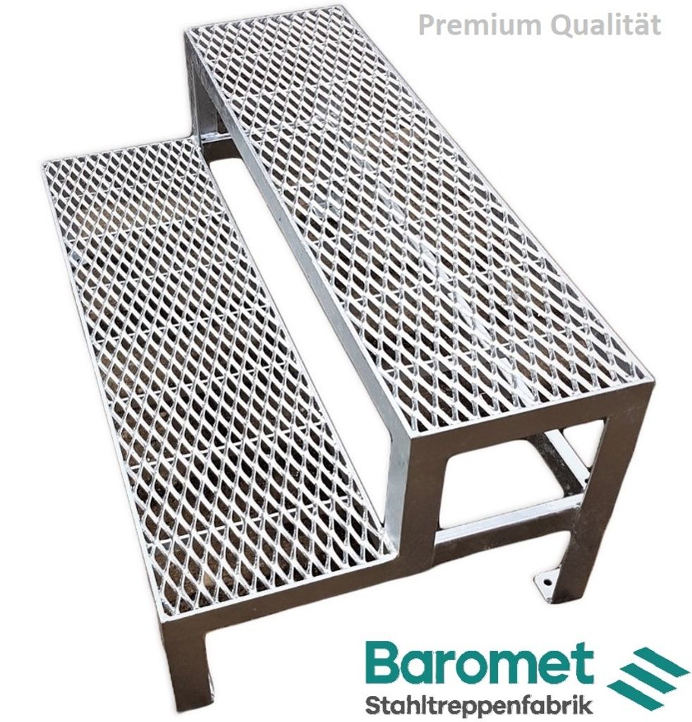 2 Stufen Stahltreppe Außentreppe Freistehend Breite 120 cm Höhe 40 cm verzinkt