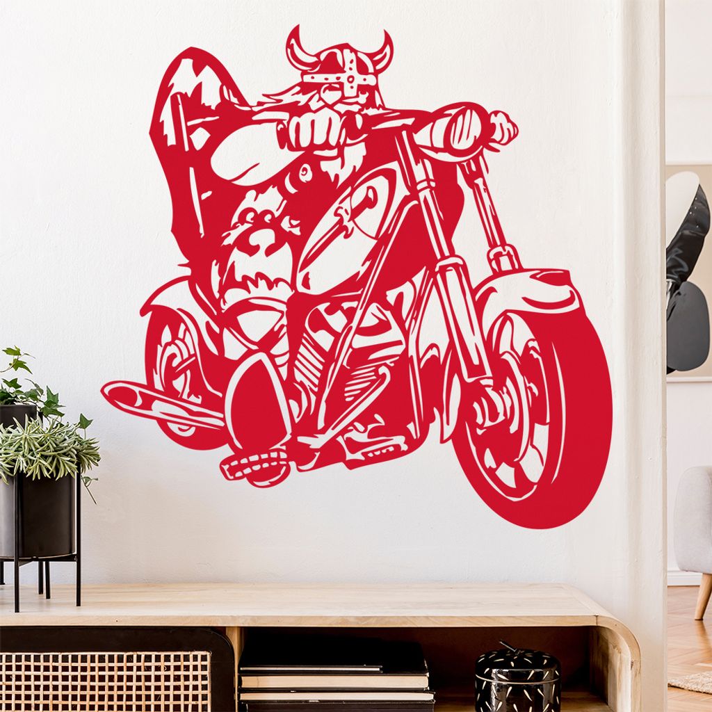 Wikinger Biker Wandtattoo in 6 Größen - Wandaufkleber Wall Sticker - Dekoration, Küche, Wohnzimmer, Schlafzimmer, Badezimmer