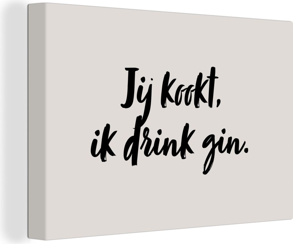 OneMillionCanvasses - Leinwandbilder - 150x100 cm, Du kochst, ich trinke Gin - Zitat - Taupe, Wandbilder Kunstdruck Wanddekoration - Foto auf Lei...