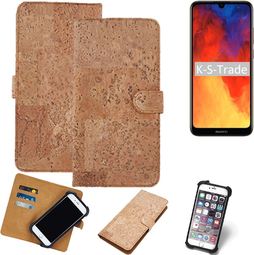 K-S-Trade Hülle kompatibel mit Huawei Y6 (2019) Kork Handyhülle Cover Schutzhülle TPU Case Bumper in Hellbraun, (1x)