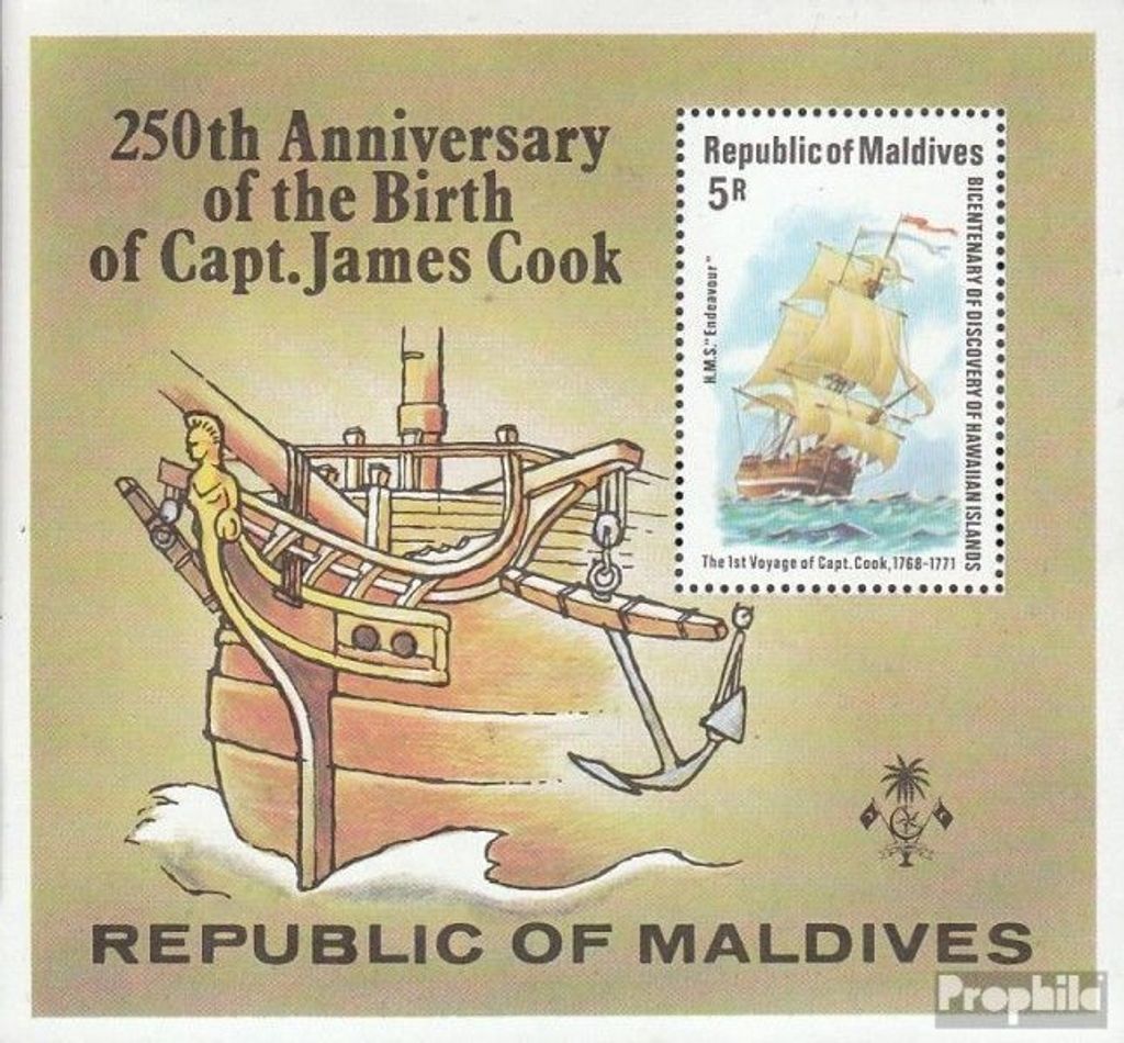 Briefmarken Malediven 1978 Mi Block51 (kompl.Ausg.) postfrisch Entdeckung von Hawaii