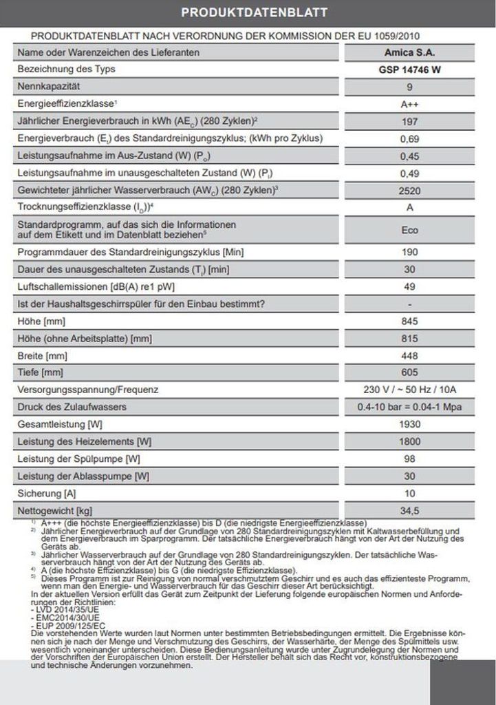 Amica Geschirrspüler,  GSP 14746 W - Stand-Geschirrspüler, Produktbild 7