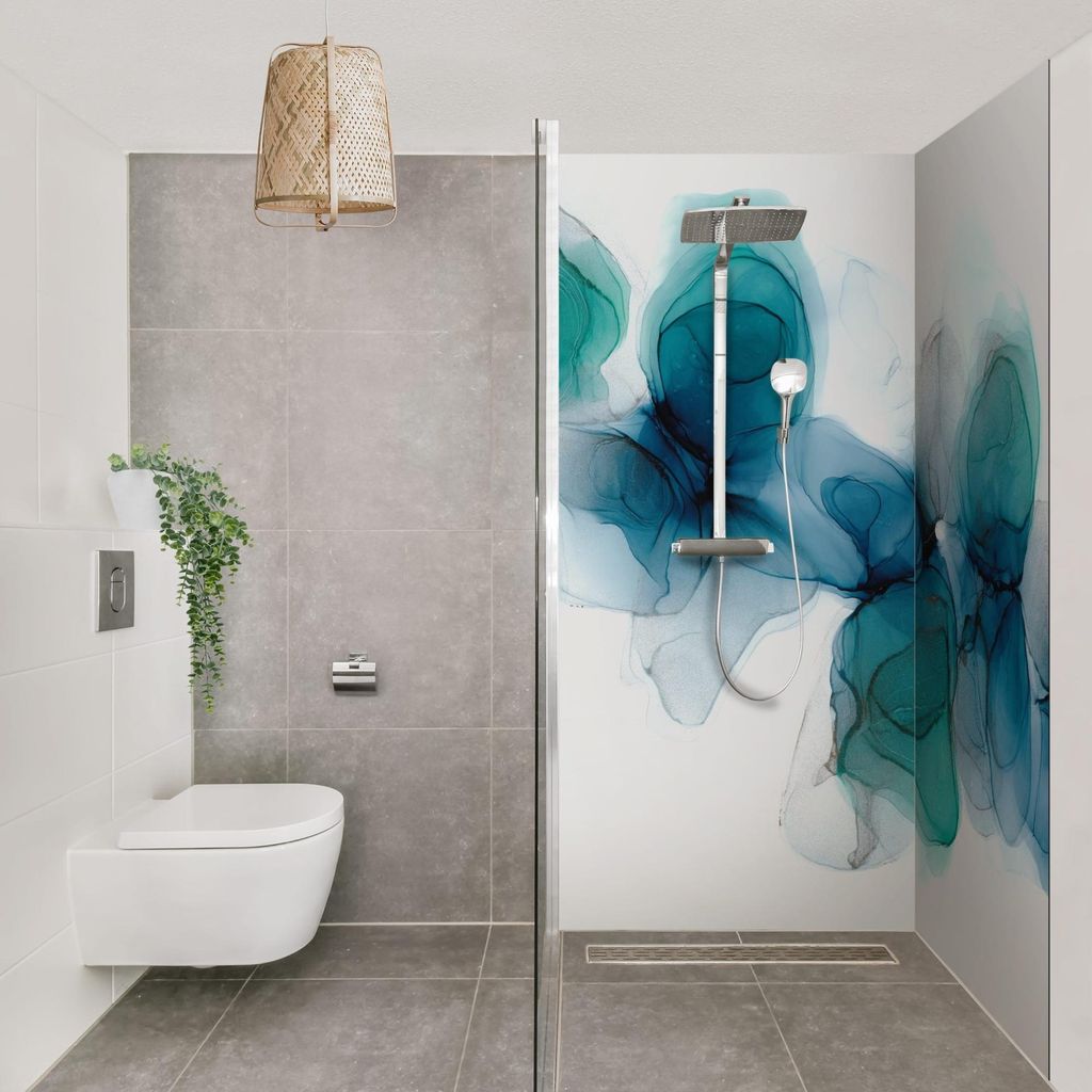 Duschrückwand originell selbstklebend - 0.35 mm Wandpaneel wasserfest Design türkis Aquarell Badrückwand fugenlos Smart matt 100x210 cm