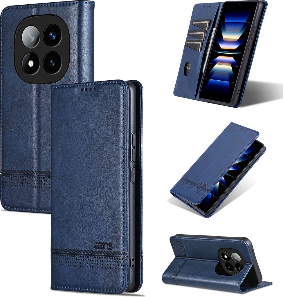 Leder Hülle für Xiaomi Redmi Note 14 Pro+ 5G, Klapphüllen Brieftasche Magnetverschluss Ständer Schutzhülle Blau