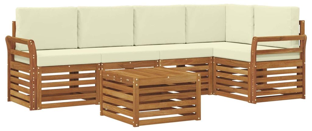 vidaXL Ecksofa Set mit Kissen 6 pcs Natur und Creme Massivholz Akazie