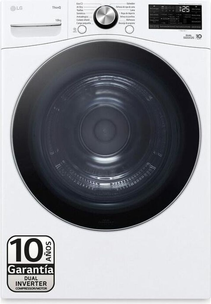 LG RH18U8AVCW, Freistehend, Frontlader, Wärmepumpe, Weiß, Tasten, Drehregler, Schwarz