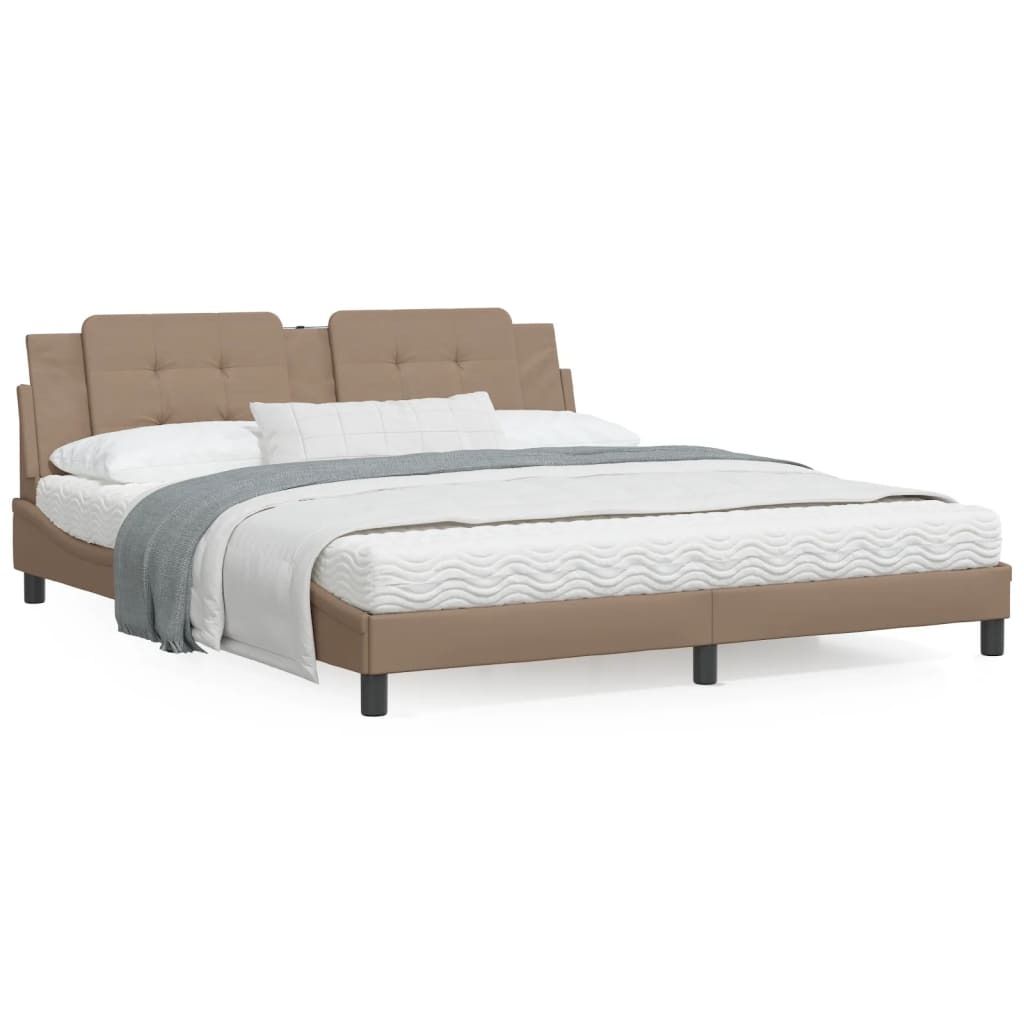 Design Bettgestell mit LED Cappuccino-Braun 180x200 cm Kunstleder, Klassische Betten 2024 Neu