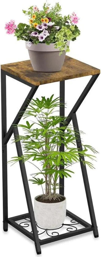 Support plantes intérieur 2 niveaux en métal robuste de 27 pouces noir