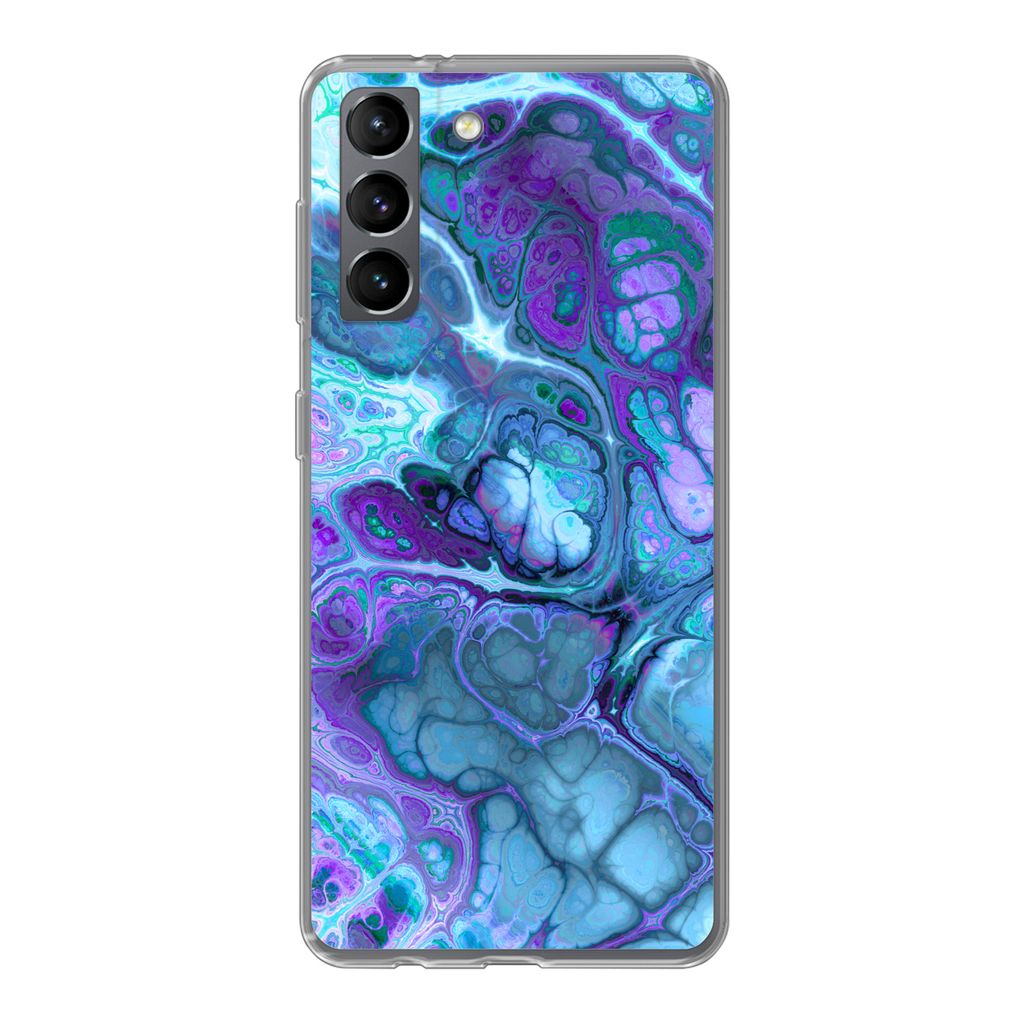 MuchoWow Handyhülle Schutzhülle Hülle für Samsung Galaxy S21 Kunst - Golf - Blau - Psychedelisch Silikon Softcase Handy Hülle - Softcase