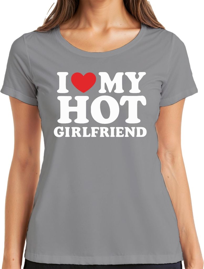 Ich liebe meine heiße Freundin Geschenk Lustig Valentinstag JGA Damen T-Shirt, Grau, XL