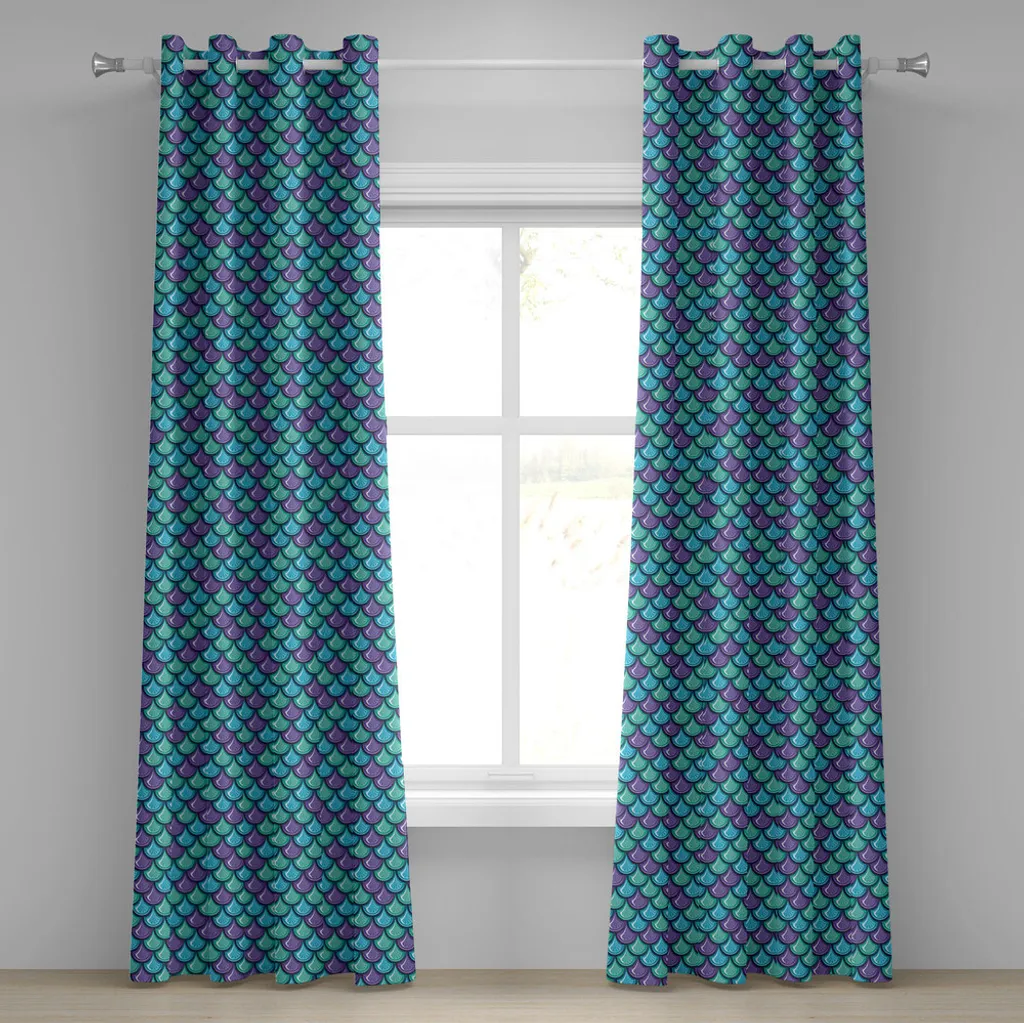 Rideau aquatique sophistiqué bleu et violet à motifs écailles de poisson