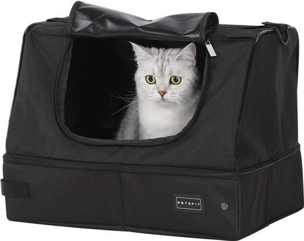 Auto-Katzenbox mit Deckel, tragbarer Katzenklo, mobile Katzenbox für den Wagen, tragbare Katzenbox für unterwegs