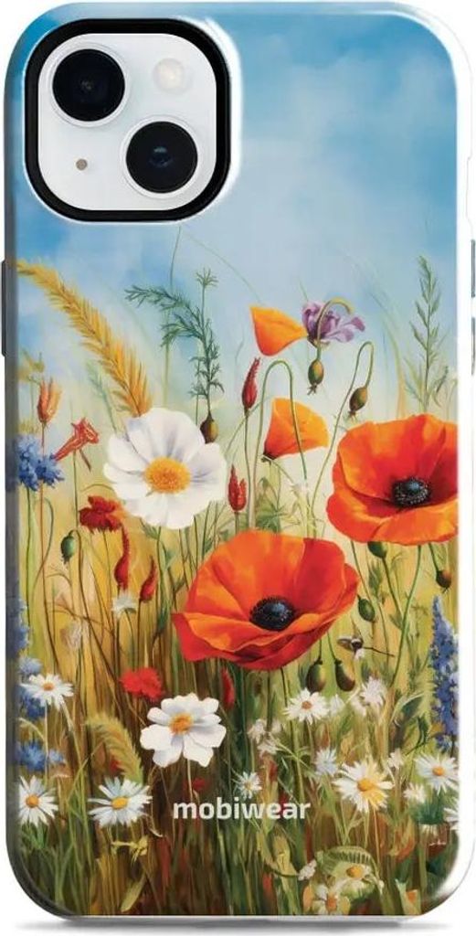 Handyhülle für iPhone 15 Plus, Mobiwear Elite Pro, Wiesenblumen