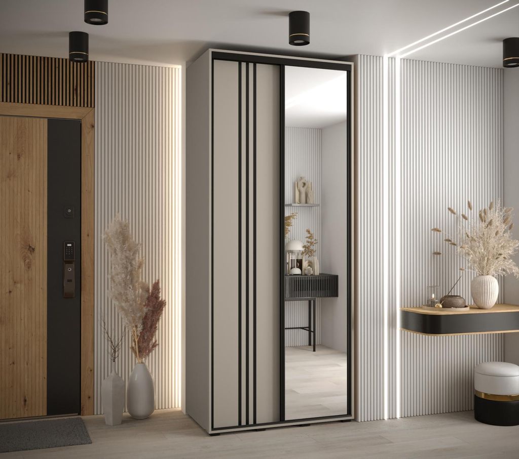 Kleiderschrank INDIRA 7 - 100/60 cm, Kaschmir / Schwarz