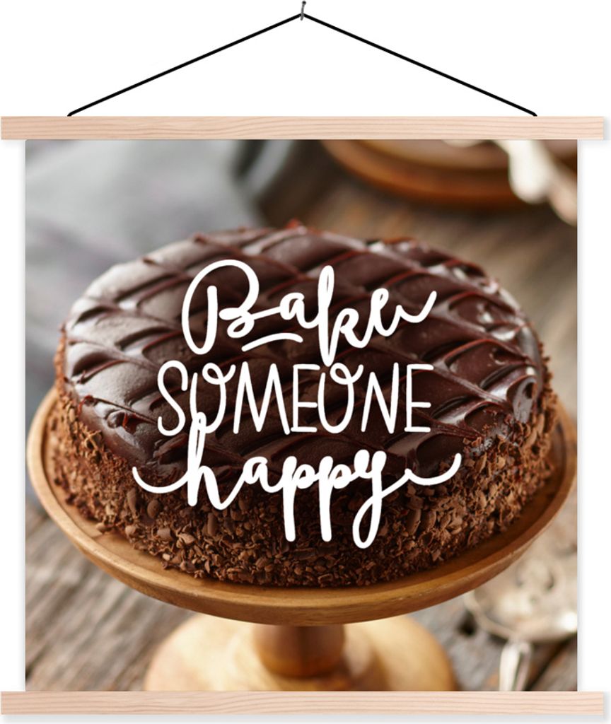 MuchoWow Textilposter Backe jemanden glücklich' - Sprichwörter - Zitate 60x60 cm mit holzfarbenen Rahmen - Wanddekoration