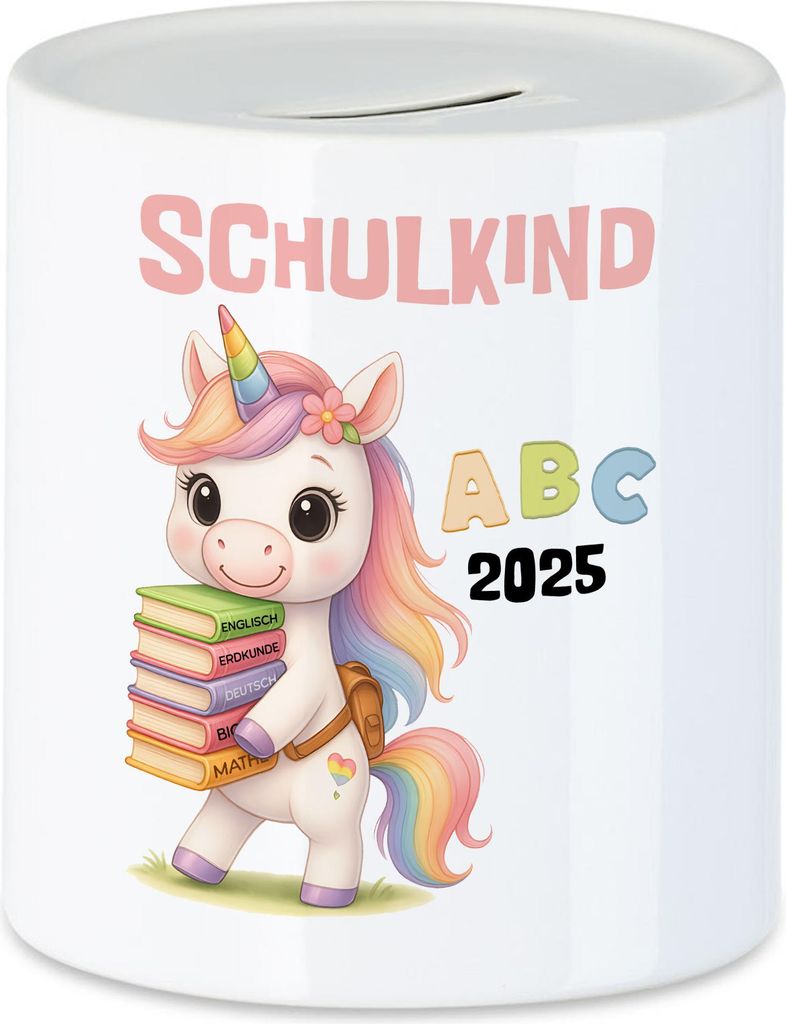 Schulkind 2025 Spardose Einhorn Geschenk Einschulung Erstklässler Mädchen ABC Schule Start originelle Idee