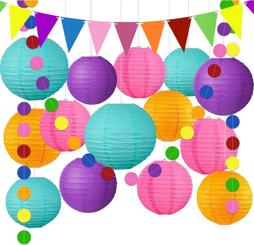 Bunte Papier Laterne 16 Stück Kindergeburtstag Hochzeit Produktbild 