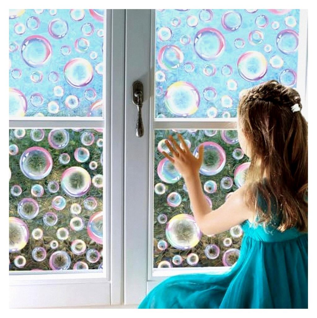 Sichtschutzfolie für Fenster, Regenbogenblasen, Boho, 3D, dekorativ, Vinyl, Buntglas, bunte Punkte, statischer Aufkleber, 40 x 101,6 cm