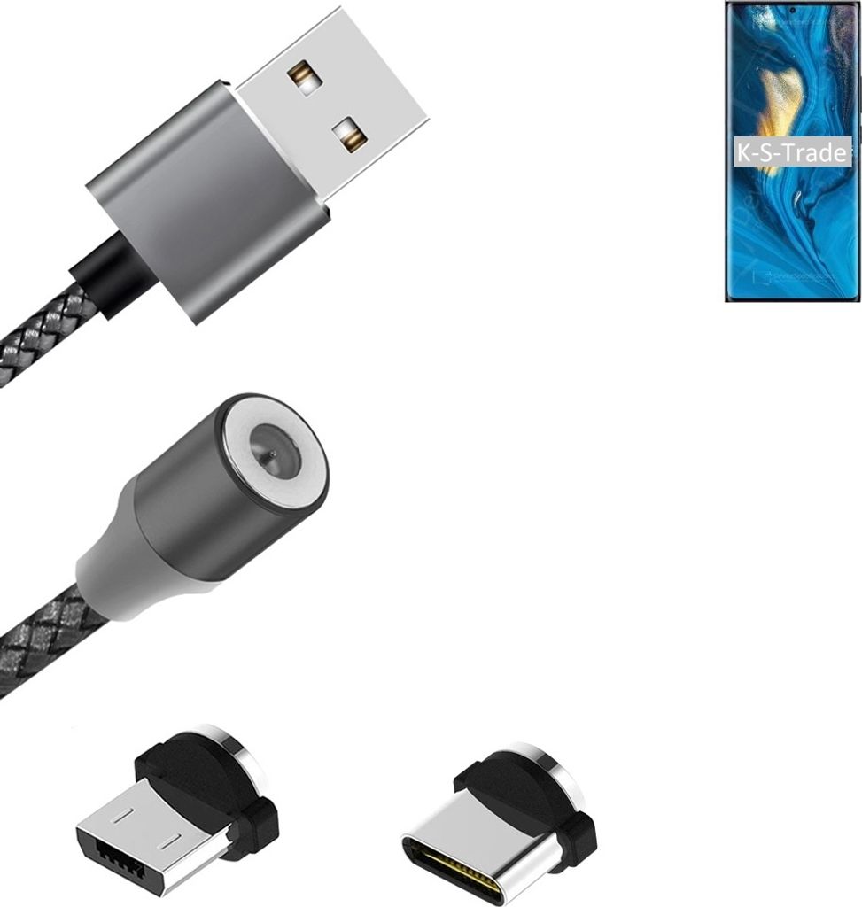 K-S-Trade Hochwertiges Magnet-Lade-kabel Sync-Kabel Daten-Kabel für nubia Z30 Pro mit USB-Typ-C-Anschluss und Micro-USB-Anschluss 2A bis zu 480mbps