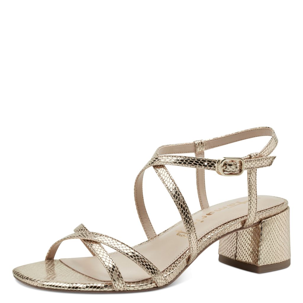 Tamaris Damen Sandale Sandalette Karree Kreuzriemen Blockabsatz 1-28204-20, Größe:37 EU, Farbe:Gold
