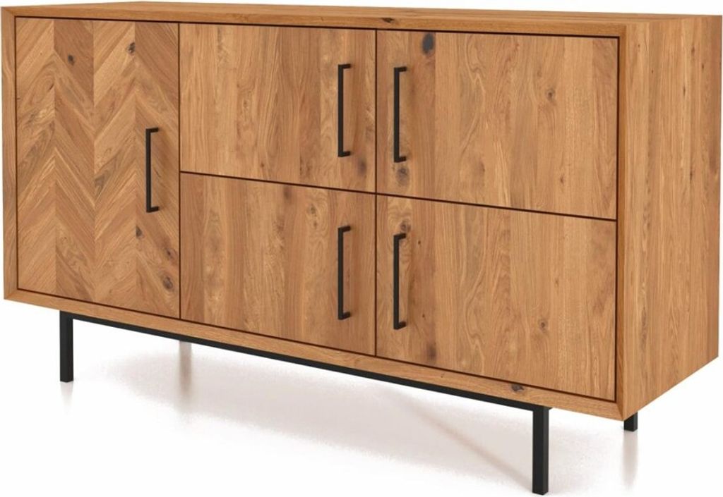 Kommode Seiba Wildeiche massiv 144x45x80 mit 5 Türen und Fischgrätmuster
