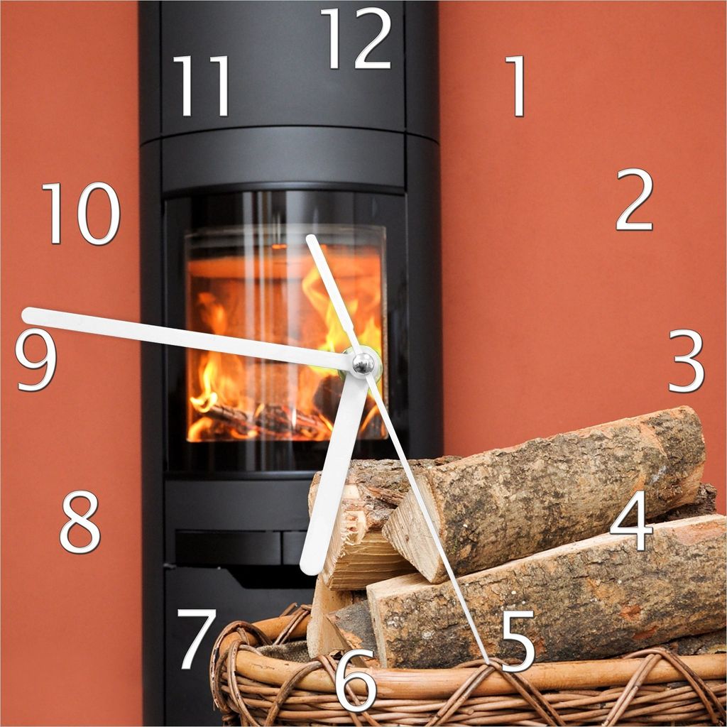 Wallario Design Wanduhr Kamin Romantik aus Echtglas, Größe 20 x 20 cm